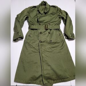 Military-Inspired Olive Green Field Trench Coat with Belt